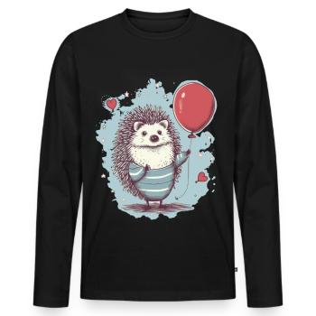 süsser Igel mit Luftballon - Männer Premium Bio Langarmshirt - Schwarz - Vorne - Nico (187cm)