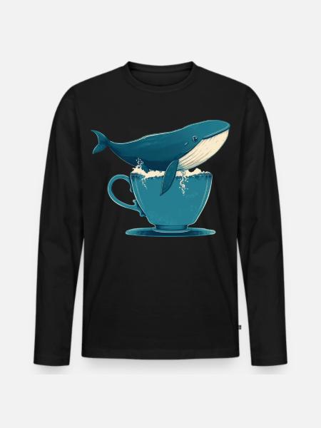 Whale in teacup - Men's Premium Organic Long Sleeve Shirt - black