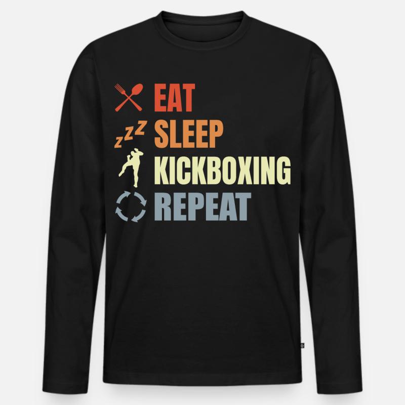 Eat Sleep Kickbox Repeat - Männer Premium Bio Langarmshirt - Schwarz