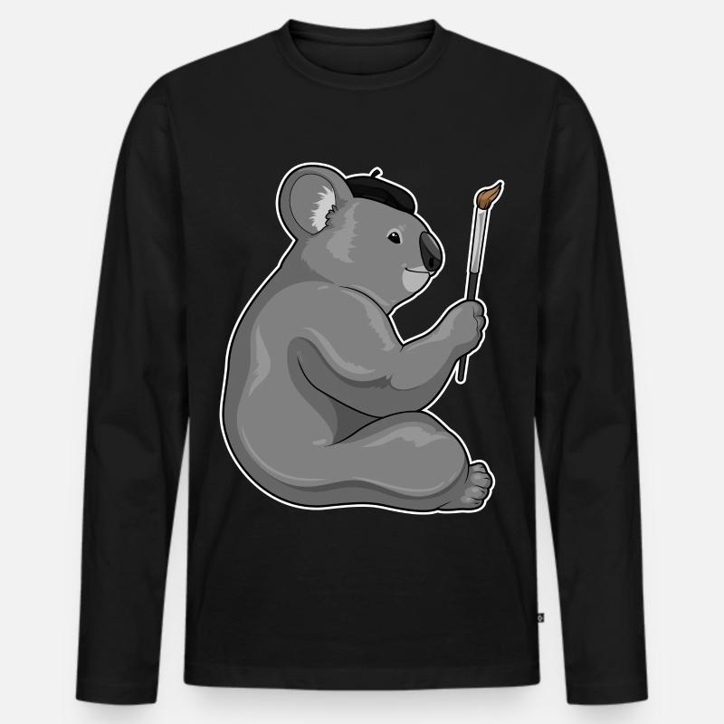 Koala Malen Pinsel - Männer Premium Bio Langarmshirt - Schwarz