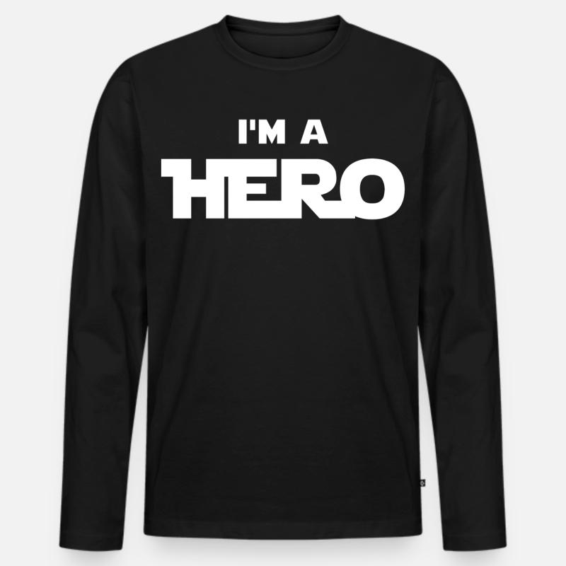 Ich bin ein Held (weiß) - Männer Premium Bio Langarmshirt - Schwarz