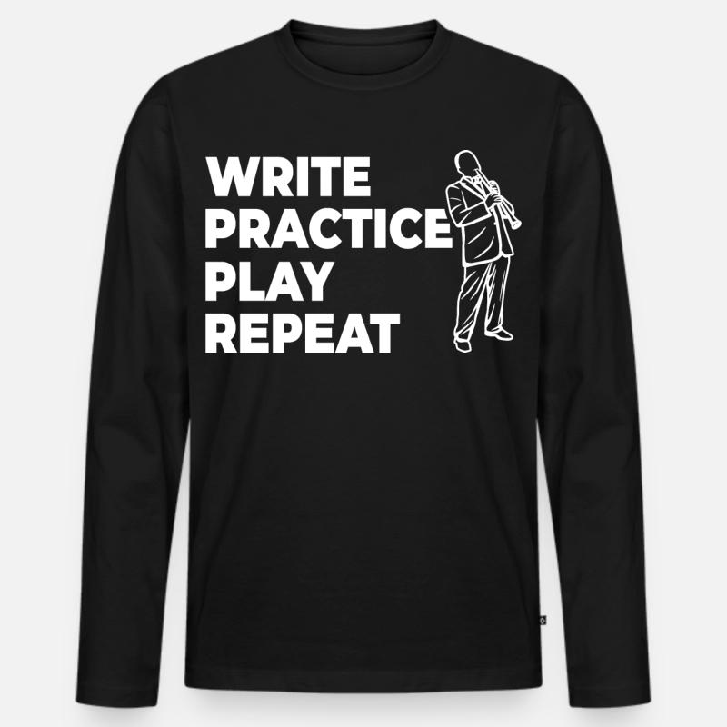 Writing, practicing, playing, repeating - Men's Premium Organic Long Sleeve Shirt - black
