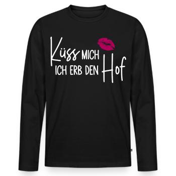Küss mich Ich erb den Hof - Männer Premium Bio Langarmshirt - Schwarz - Vorne - Nico (187cm)