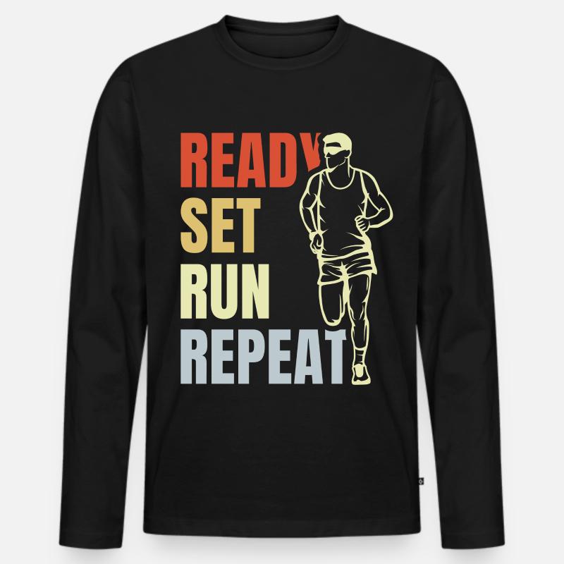 Ready Set Run Repeat - Männer Premium Bio Langarmshirt - Schwarz