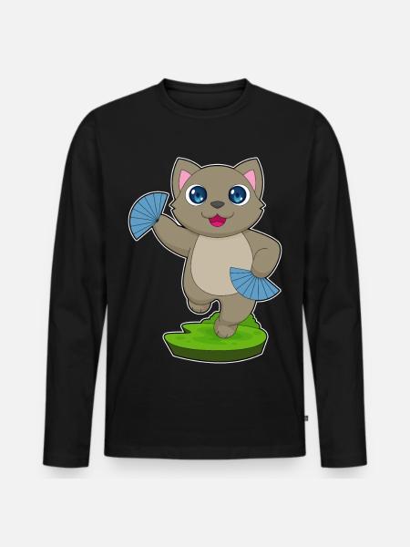 Cat Hand Fan - Men's Premium Organic Long Sleeve Shirt - black