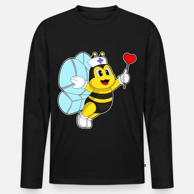 Biene Krankenschwester Herz - Männer Premium Bio Langarmshirt - Schwarz