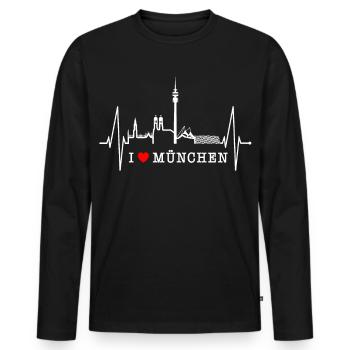 Munich Skyline Heartbeat Bayern Fan Love Munich - Men's Premium Organic Long Sleeve Shirt - black - Front - Nico (187cm)