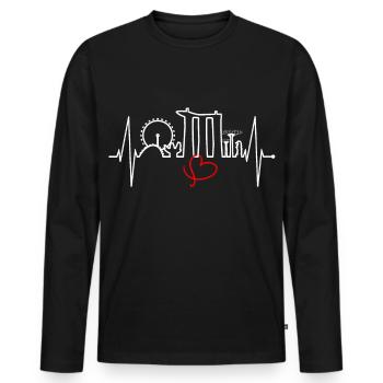 Singapore Skyline Heartbeat Asia I Love Singapore - Men's Premium Organic Long Sleeve Shirt - black - Front - Nico (187cm)