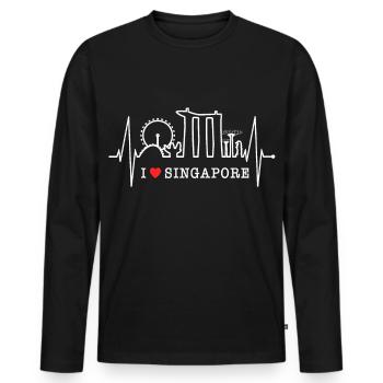 Singapore Skyline Heartbeat Asia I Love Singapore - Men's Premium Organic Long Sleeve Shirt - black - Front - Nico (187cm)
