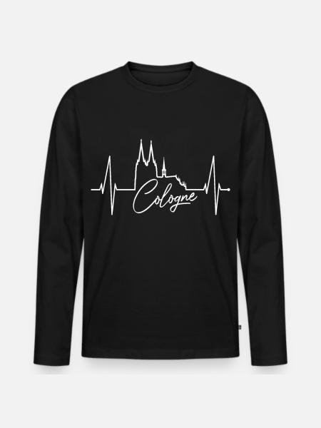 Köln Skyline Herzschlag Herz Kölsch Liebe Kölner - Männer Premium Bio Langarmshirt - Schwarz