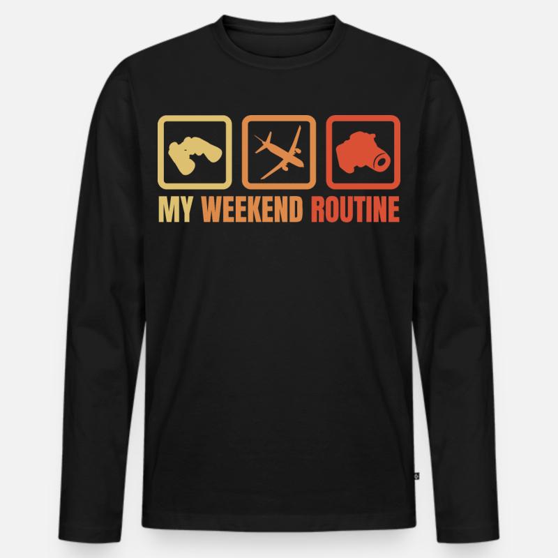 Meine Wochenendroutine - Männer Premium Bio Langarmshirt - Schwarz