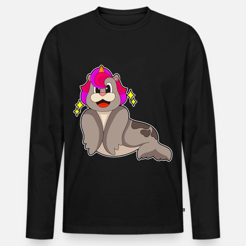 Seehund Einhorn - Männer Premium Bio Langarmshirt - Schwarz