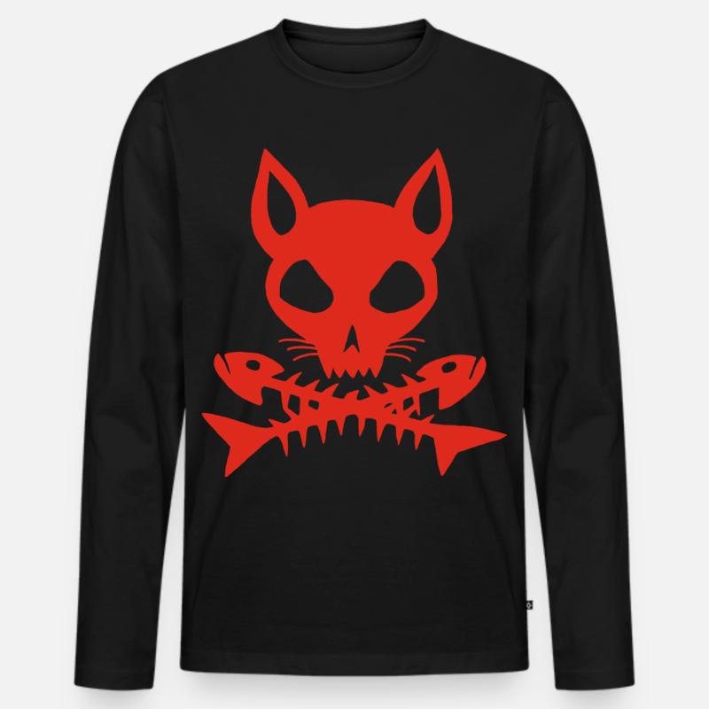 Roter Katzenschädel - Männer Premium Bio Langarmshirt - Schwarz