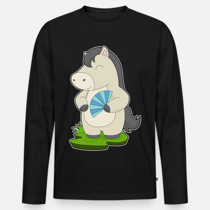 Pferd Handventilator - Männer Premium Bio Langarmshirt - Schwarz
