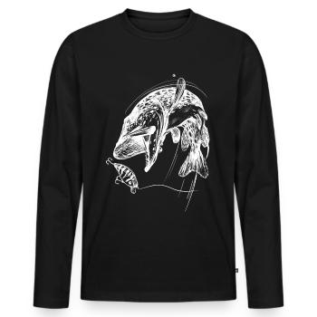 Fisch des Lebens! - Angeltshirt Hechtangriff / W - Männer Premium Bio Langarmshirt - Schwarz - Vorne - Nico (187cm)