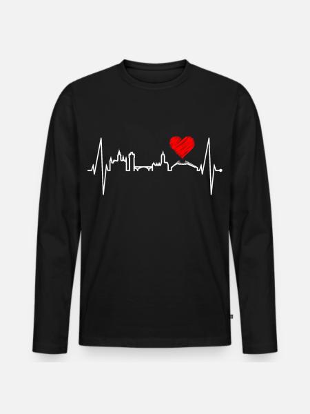 Mainz Skyline Herzschlag Fan Herz Liebe Mainzer - Männer Premium Bio Langarmshirt - Schwarz