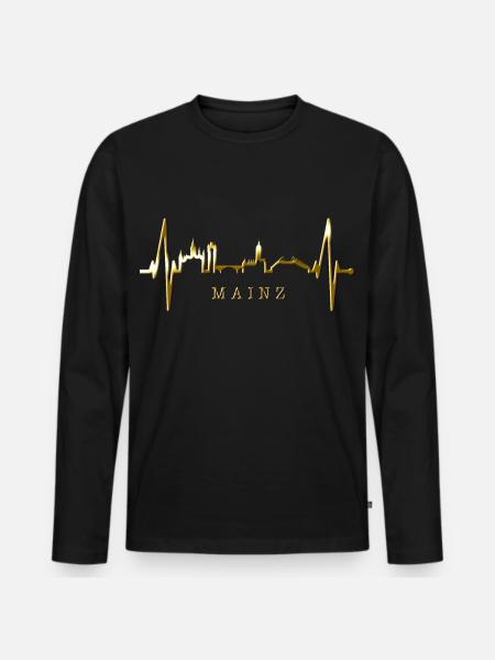 Mainz Skyline Herzschlag Fan Herz Liebe Mainzer - Männer Premium Bio Langarmshirt - Schwarz