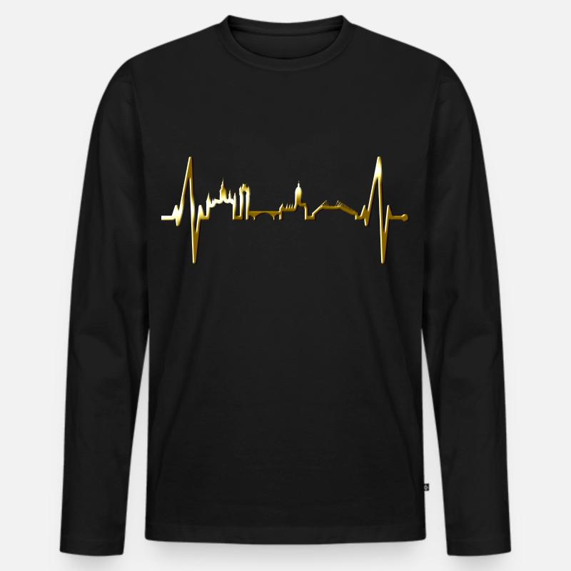 Mainz Skyline Herzschlag Fan Herz Liebe Mainzer - Männer Premium Bio Langarmshirt - Schwarz