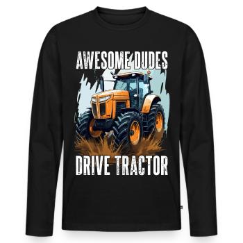 Great Guys Driving Tractor Farmer Farmer Gift - Men's Premium Organic Long Sleeve Shirt - black - Front - Nico (187cm)