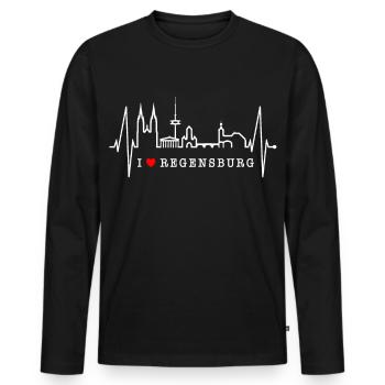 Regensburg Skyline Heartbeat Love Regensburgers - Men's Premium Organic Long Sleeve Shirt - black - Front - Nico (187cm)