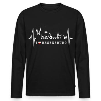 Regensburg Skyline Heartbeat Love Regensburgers - Men's Premium Organic Long Sleeve Shirt - black - Front - Nico (187cm)