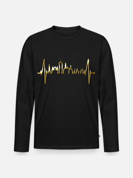 Augsburg Skyline Herzschlag Fan I Love Augsburger - Männer Premium Bio Langarmshirt - Schwarz