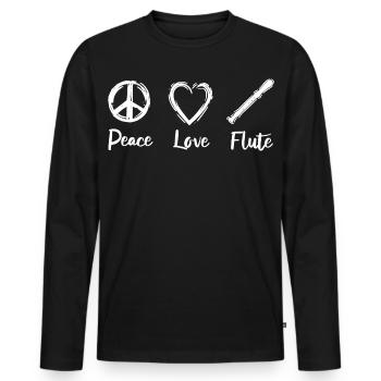 Peace Love Flute - Männer Premium Bio Langarmshirt - Schwarz - Vorne - Nico (187cm)