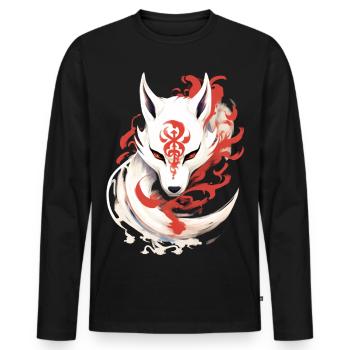 Japon Anime Kitsune Masque Kumiho Fox Samouraï - T-shirt manches longues Premium bio Homme - noir - Devant - Nico (187cm)