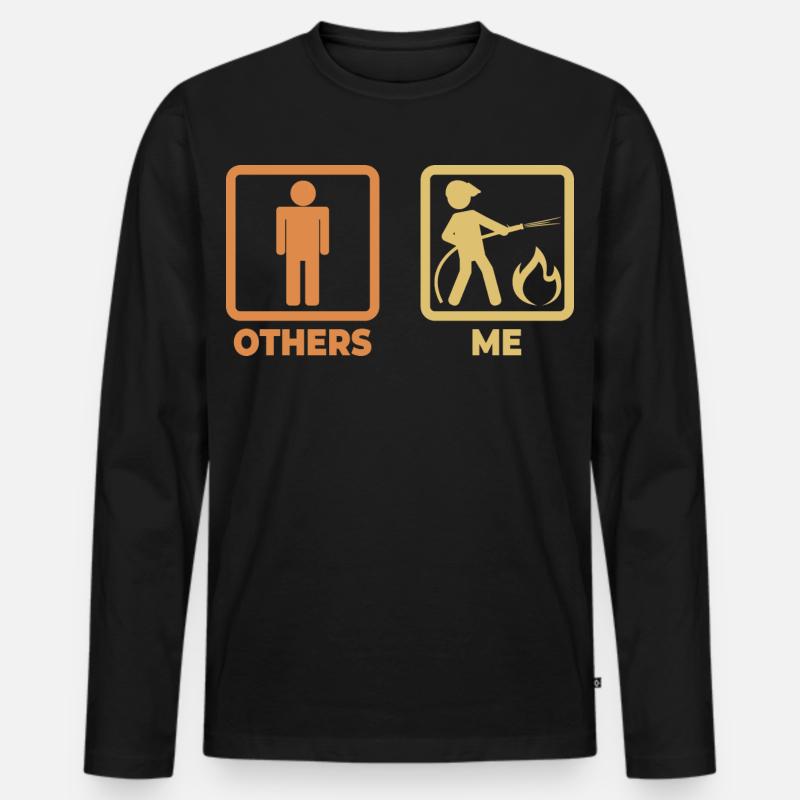 Feuerwehrmann Strichfiguren - Männer Premium Bio Langarmshirt - Schwarz