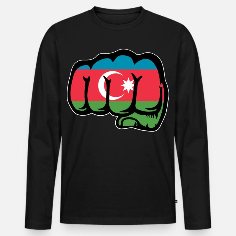 Aserbaidschan Flagge Faust Hand - Männer Premium Bio Langarmshirt - Schwarz