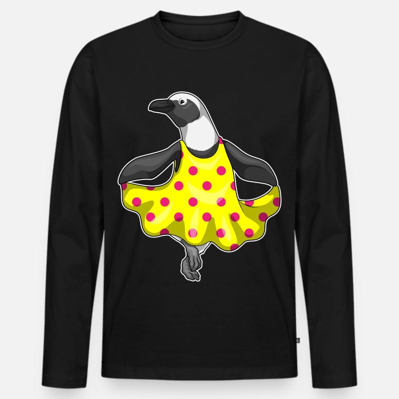 Pinguin Polka Dots Kleid - Männer Premium Bio Langarmshirt - Schwarz