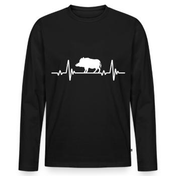 Wildschwein Herzschlag Wildsau EKG Keiler - Männer Premium Bio Langarmshirt - Schwarz - Vorne - Nico (187cm)