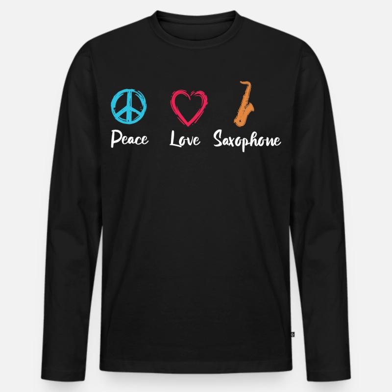 Frieden Liebe Saxophon - Männer Premium Bio Langarmshirt - Schwarz