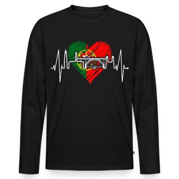 Porto Skyline Heartbeat Portugal Heart Love Porto - Men's Premium Organic Long Sleeve Shirt - black - Front - Nico (187cm)