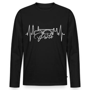 Porto Skyline Heartbeat Portugal Heart Love Porto - Men's Premium Organic Long Sleeve Shirt - black - Front - Nico (187cm)