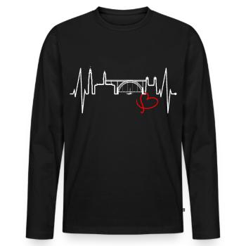 Porto Skyline Heartbeat Portugal Heart Love Porto - Men's Premium Organic Long Sleeve Shirt - black - Front - Nico (187cm)