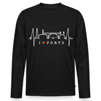 Porto Skyline Heartbeat Portugal Heart Love Porto - Men's Premium Organic Long Sleeve Shirt - black - Front - Nico (187cm)