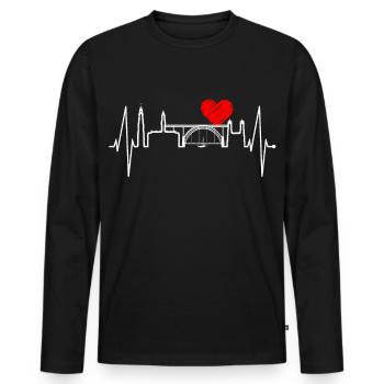 Porto Skyline Heartbeat Portugal Heart Love Porto - Men's Premium Organic Long Sleeve Shirt - black - Front - Nico (187cm)