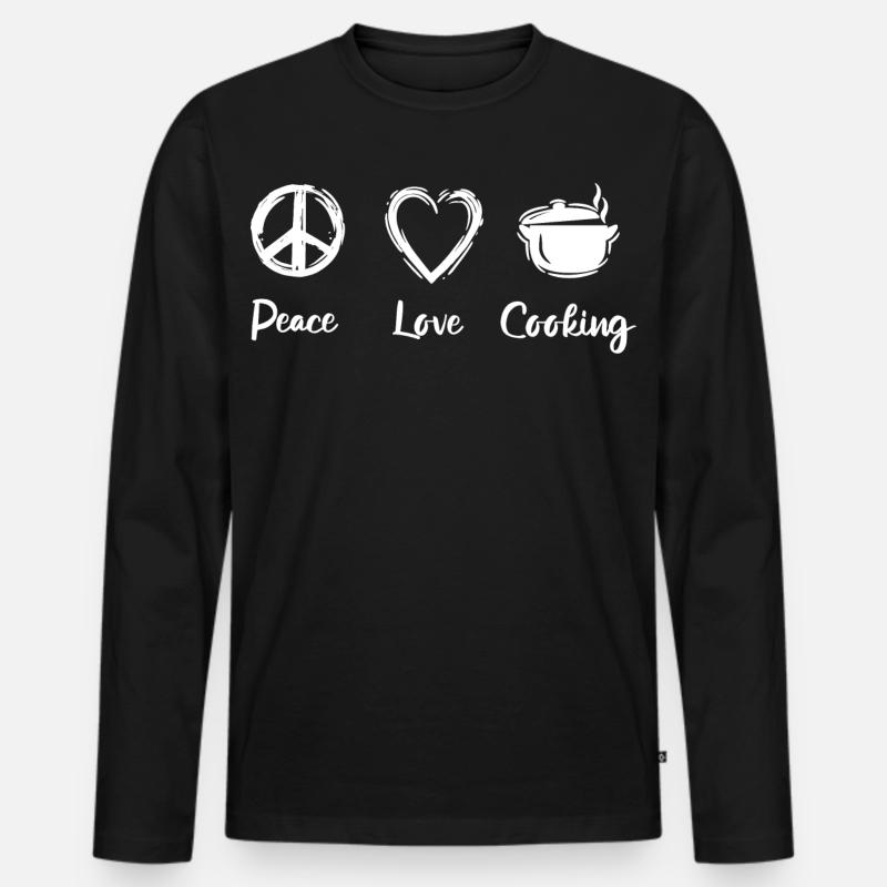 Frieden Liebe Kochen - Männer Premium Bio Langarmshirt - Schwarz