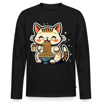 Chat ramen - T-shirt manches longues Premium bio Homme - noir - Devant - Nico (187cm)