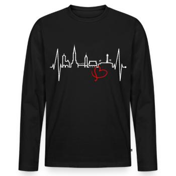 Freiburg im Breisgau Skyline Heartbeat Freiburger - Men's Premium Organic Long Sleeve Shirt - black - Front - Nico (187cm)