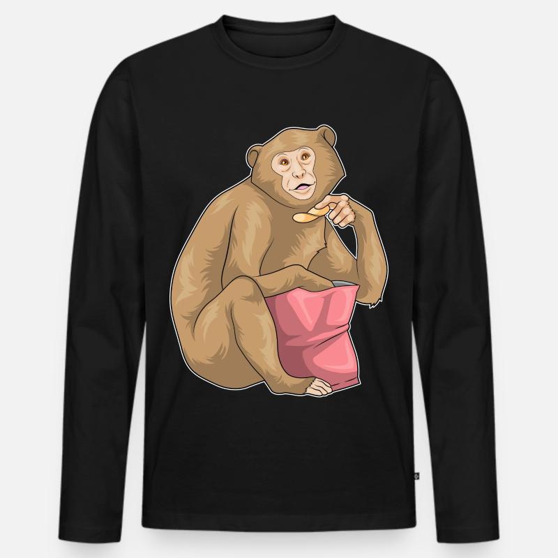 Affe Chips Chipstüte - Männer Premium Bio Langarmshirt - Schwarz