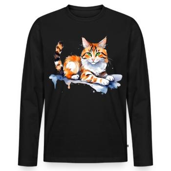 Katze im Schnee - Männer Premium Bio Langarmshirt - Schwarz - Vorne - Nico (187cm)