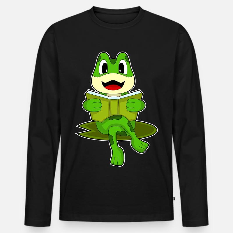 Frosch Nerd Buch - Männer Premium Bio Langarmshirt - Schwarz