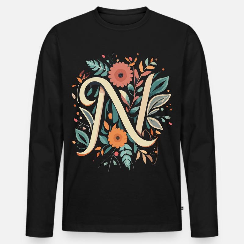 N Typographie floral - Männer Premium Bio Langarmshirt - Schwarz