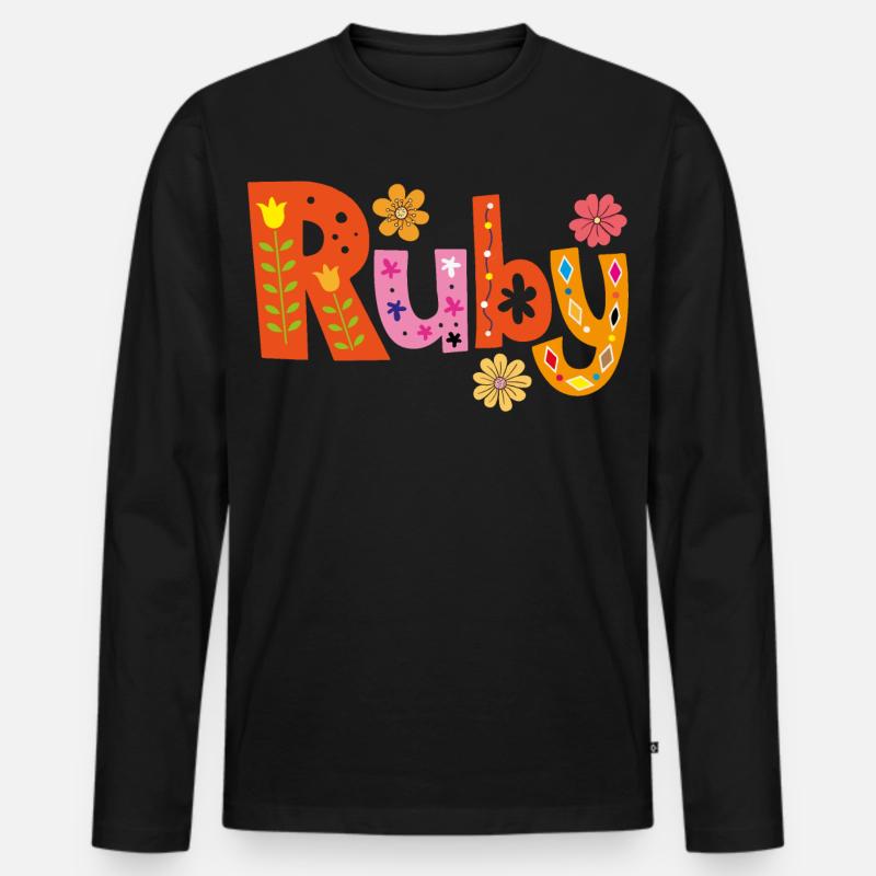 Personalisierter Ruby-Name - Männer Premium Bio Langarmshirt - Schwarz