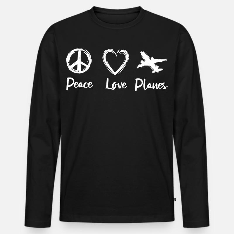Peace Love Planes - Männer Premium Bio Langarmshirt - Schwarz