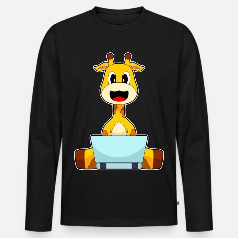 Giraffe Laptop - Männer Premium Bio Langarmshirt - Schwarz