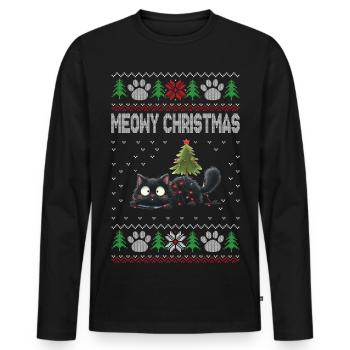 Meowy Christmas Katzenweihnacht - Männer Premium Bio Langarmshirt - Schwarz - Vorne - Nico (187cm)