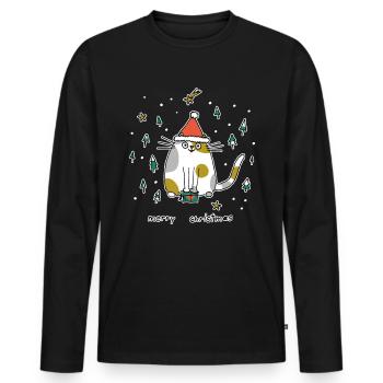 Dicke Katze mit Santa Mütze Weihnachten Cartoon - Männer Premium Bio Langarmshirt - Schwarz - Vorne - Nico (187cm)
